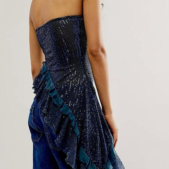 Free People Blue Taylor Sequin Tube Top Sz M - Picture 4 of 6